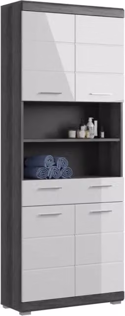 Colonna da bagno SCOTT – 4 porte e 1 cassetto – Grigio scuro e bianco – 74x191x31 cm