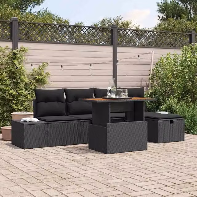 Set Divano da Giardino 6 pz Nero polyrattan 3360048