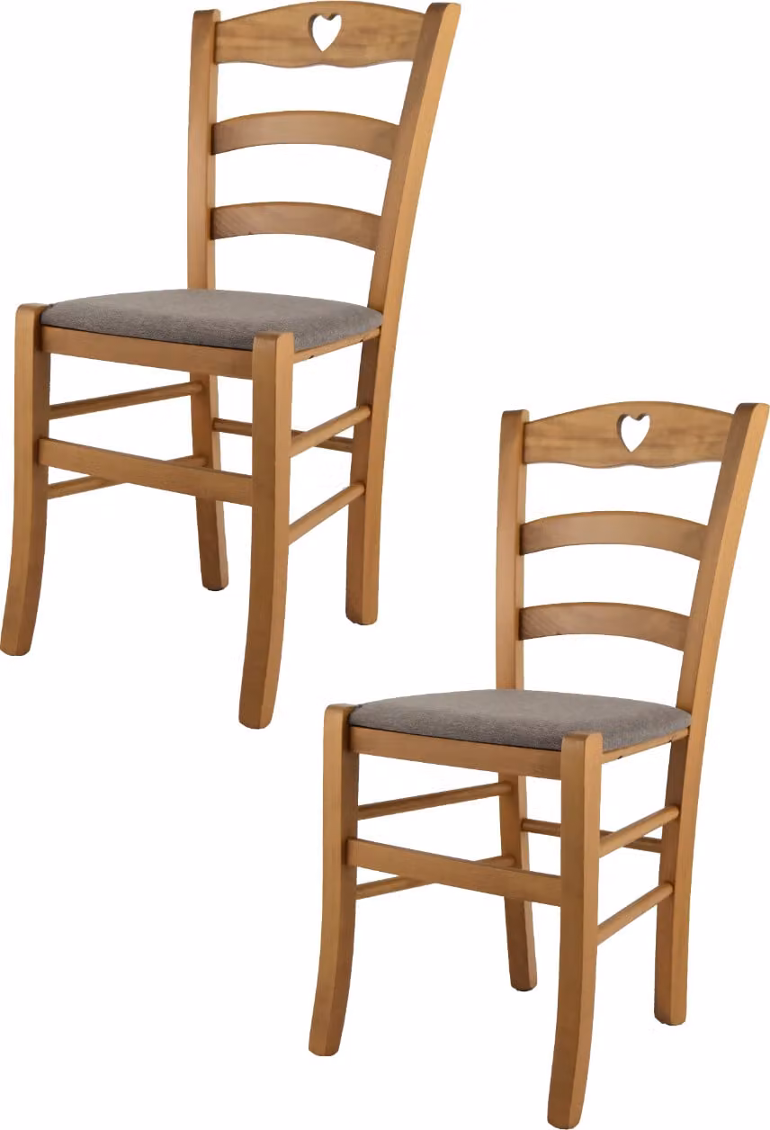 t m c s Tommychairs - Set di 2 sedie CUORE per cucina e sala da pranzo, Struttura robusta in legno di faggio laccato nel colore rovere e sedile imbottito rivestito in tessuto nel colore marrone fulvo