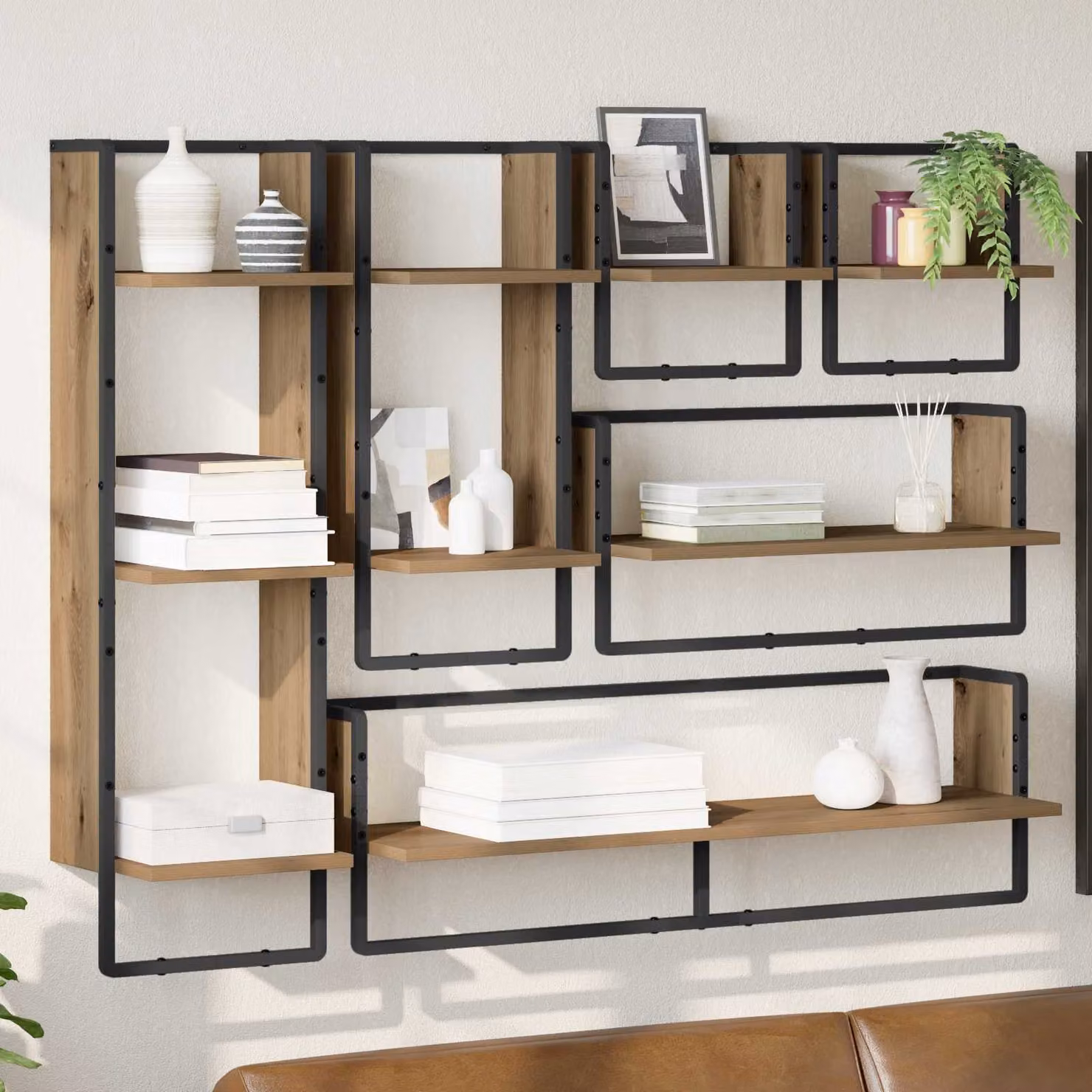 Set di 6 mensole da parete vidaXL in stile moderno, colore marrone rovere, L 100 x P 25 x H 30 cm