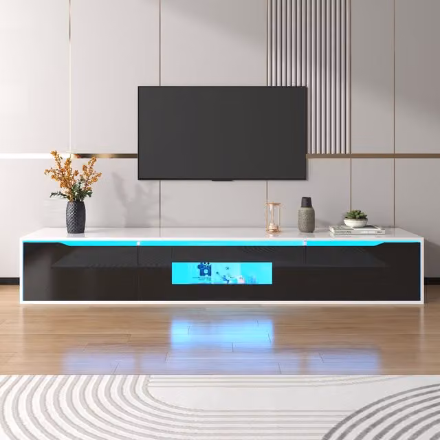 Mobile TV moderno lucido con illuminazione LED GL Store Bianco e Nero L/P/H: 180 x 35 x 30 cm