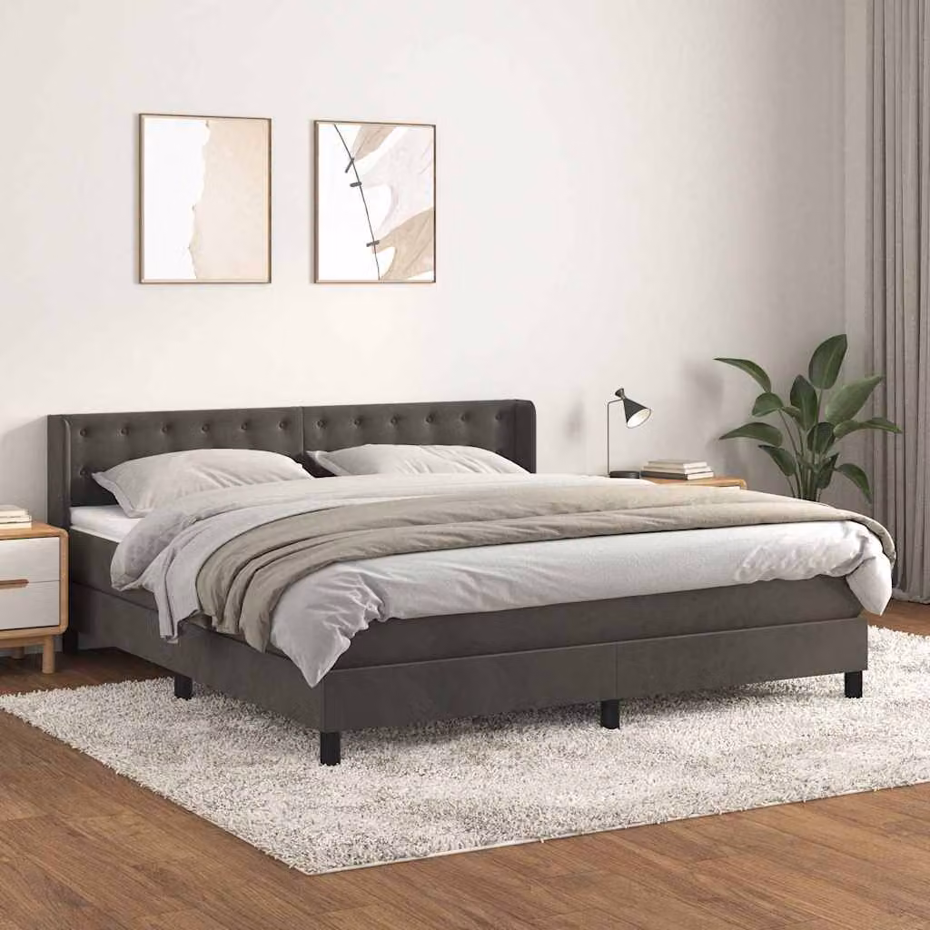vidaXL Giroletto a Molle con Materasso Ibrido in Velluto Grigio L/P/H: 160 x 200 x 88 cm – 1