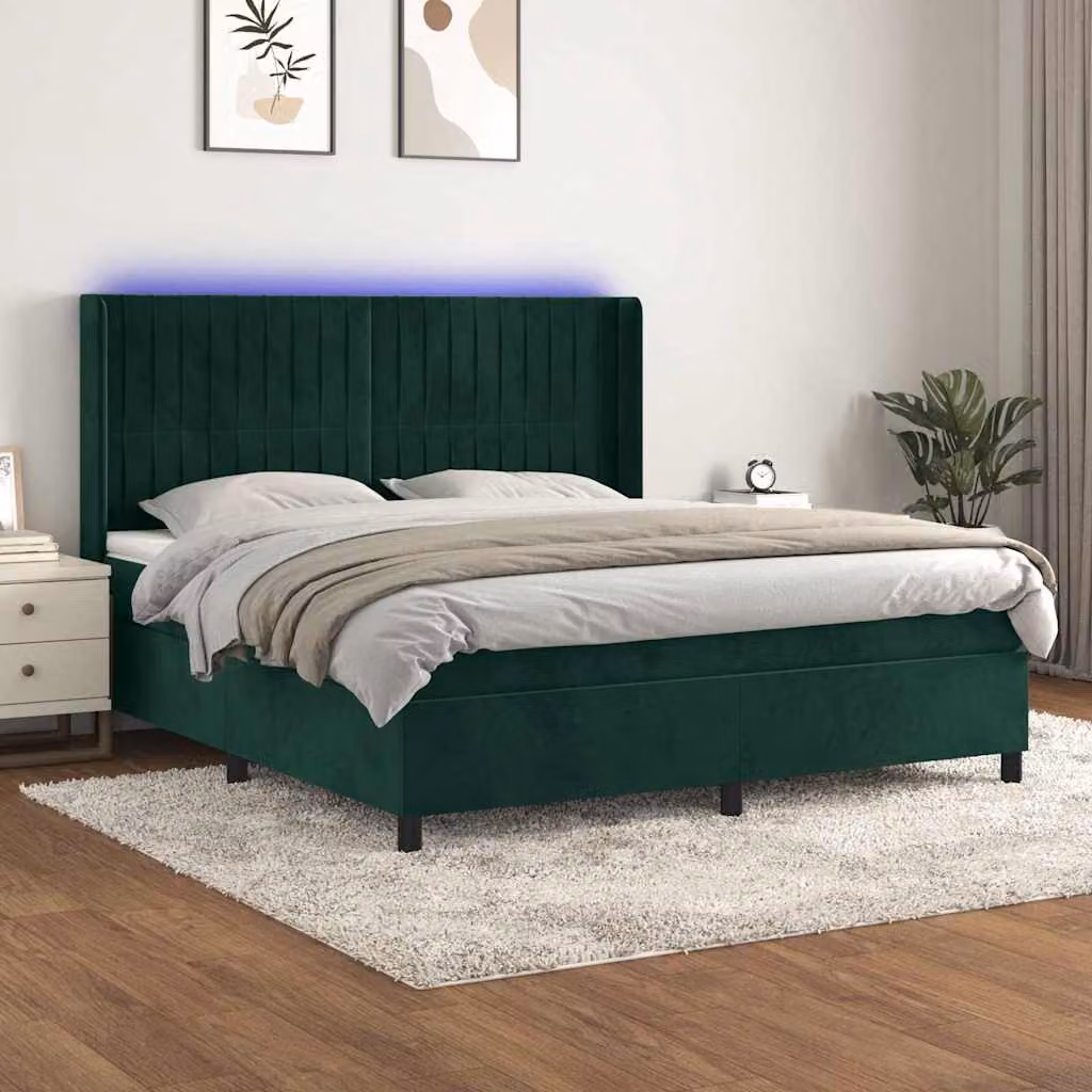Letto Ibrido con Materasso a Molle a Tasche vidaXL in Velluto Verde Scuro con Illuminazione LED e Porte USB L/P/H: 180 x 200 x 183 cm