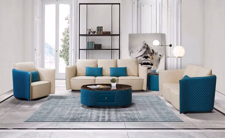 Designer Sofa Couch Polster Garnitur 5tlg. Set Leder Garnituren Couchtisch Tisch
