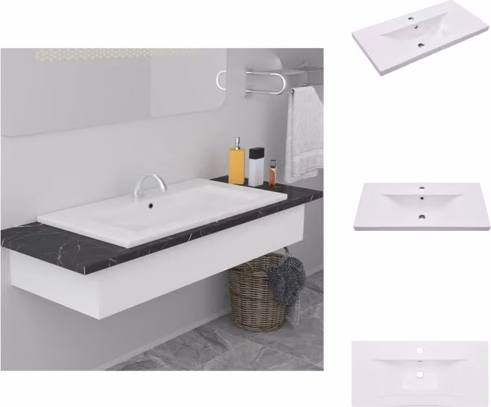 vidaXL Lavabo da incasso 81x39,5x18,5 cm in Vetroceramica bianca - Lavabo da bagno