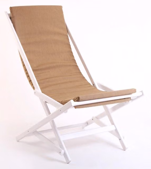 Sedia Sdraio Pieghevole Dondolina GIORDANOSHOP in Legno di Faggio Laccato Bianco con Tessuto per Outdoor