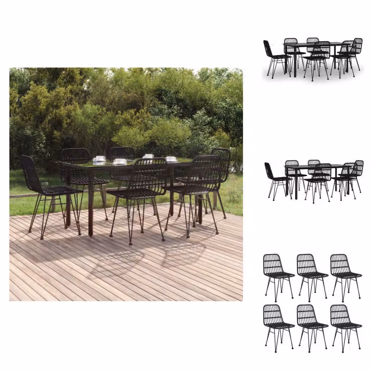vidaXL set da pranzo da giardino 7 pezzi in poly rattan nero - Set di mobili da giardino
