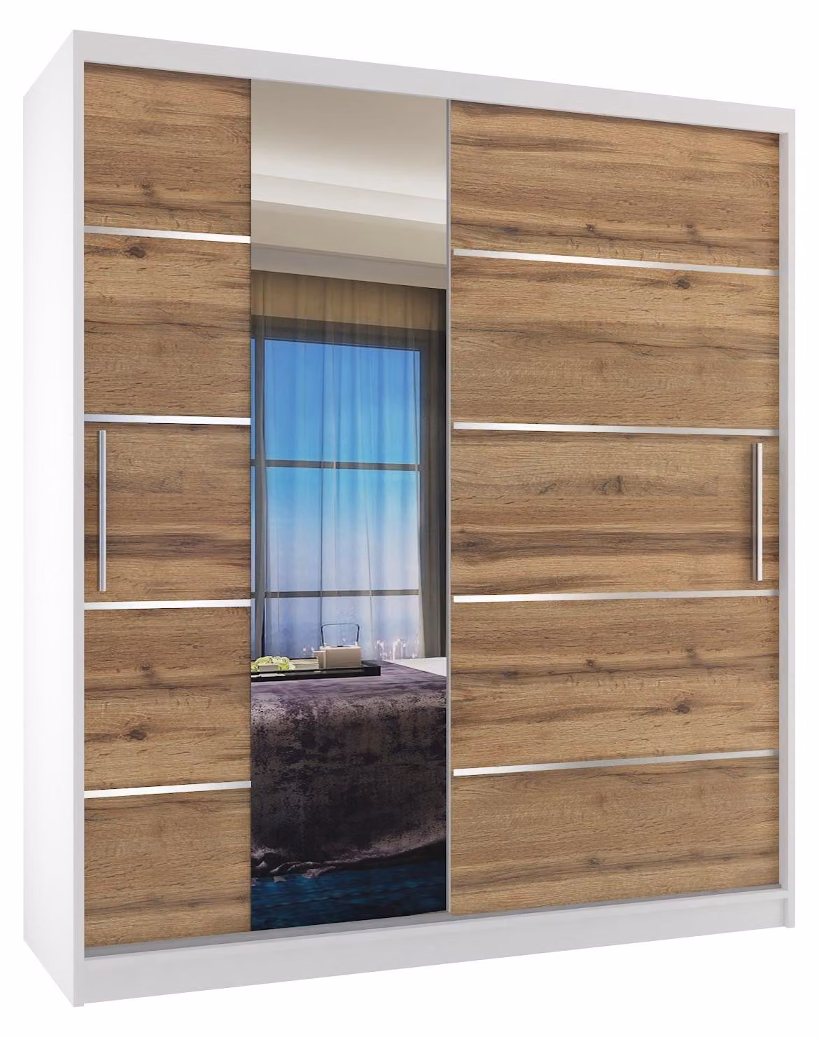 BELINI Verona, armadio scorrevole da 133 cm, bianco/oro bronzo opaco - armadio con specchio e 2 cassetti, ideale per la camera da letto