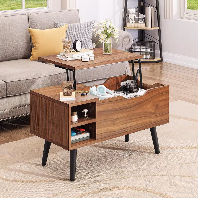 Tavolino da salotto con piano sollevabile - Rovere rustico - 80 x 40 x 61,5 cm - Nero - Per soggiorno, lavoro e pranzo