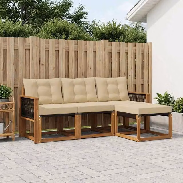 Set di divani da esterno 4 pz Naturale e Beige 3381873