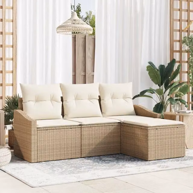 Set di divani 4 pz Beige e Crema polyrattan 3355340