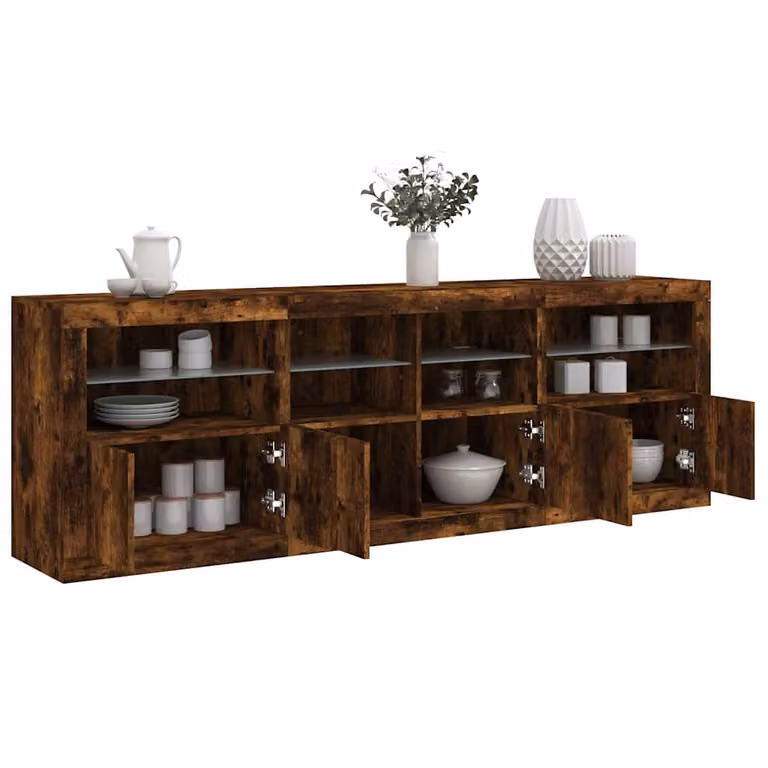 Credenza moderna vidaXL con luci LED in rovere fumo marrone L: 202 cm, P: 37 cm, H: 67 cm