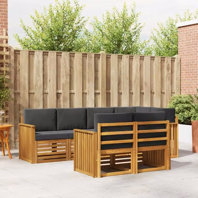 Set di divani da esterno 7 pz Naturale e Antracite Poliestere 3374967