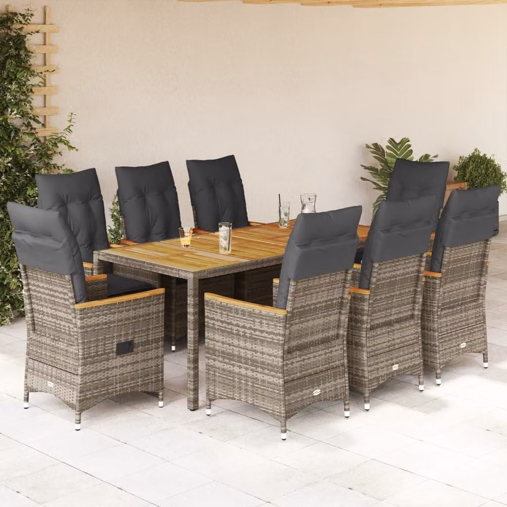 Maison Exclusive - Set da pranzo da giardino 9 pezzi con cuscini in polyrattan grigio