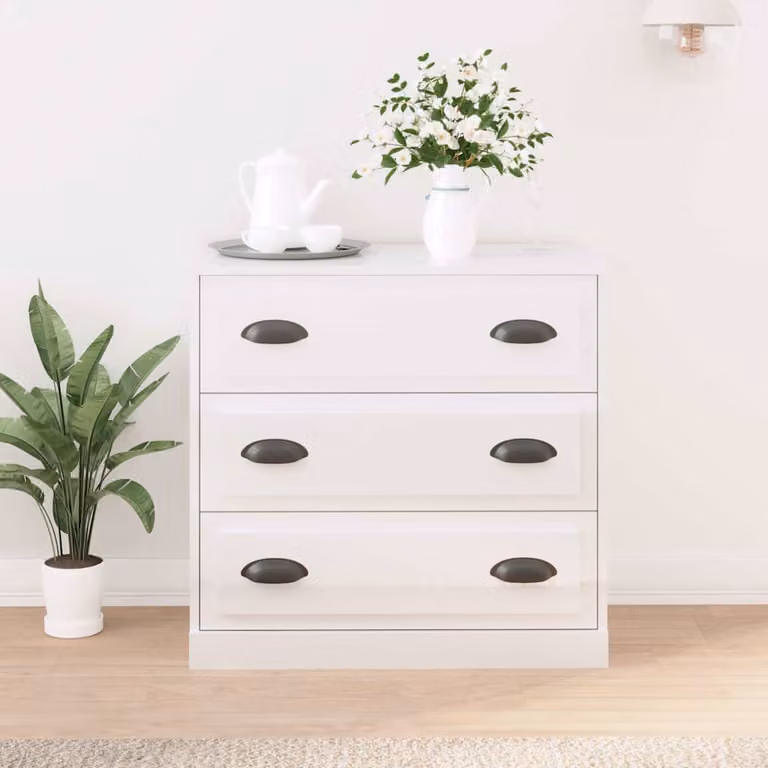Credenza vidaXL Bianco Lucido in Legno e Metallo, L 70 cm x P 35,5 cm x H 67,5 cm