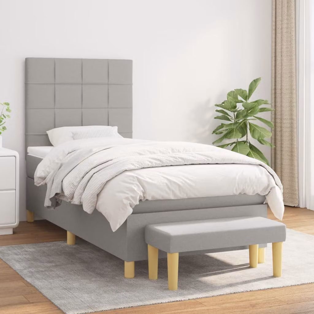 The Living Store Letto a molle con materasso grigio chiaro 80x200 cm in tessuto