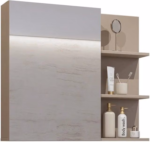 Specchio con vano contenitore per bagno GOBI Meublorama con illuminazione LED e ante soft-close colore marrone L: 78 cm, H: 70.6 cm, P: 18 cm