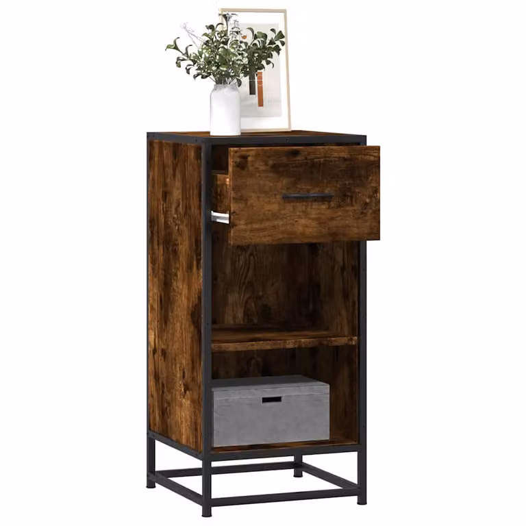 Credenza vidaXL in stile industriale in MDF e metallo, colore Rovere Fumo, L 35,5 cm x P 35 cm x H 76 cm