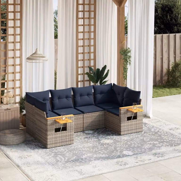 Maison Exclusive - Set Divani da Giardino 6 pz con Cuscini Grigio in Polyrattan