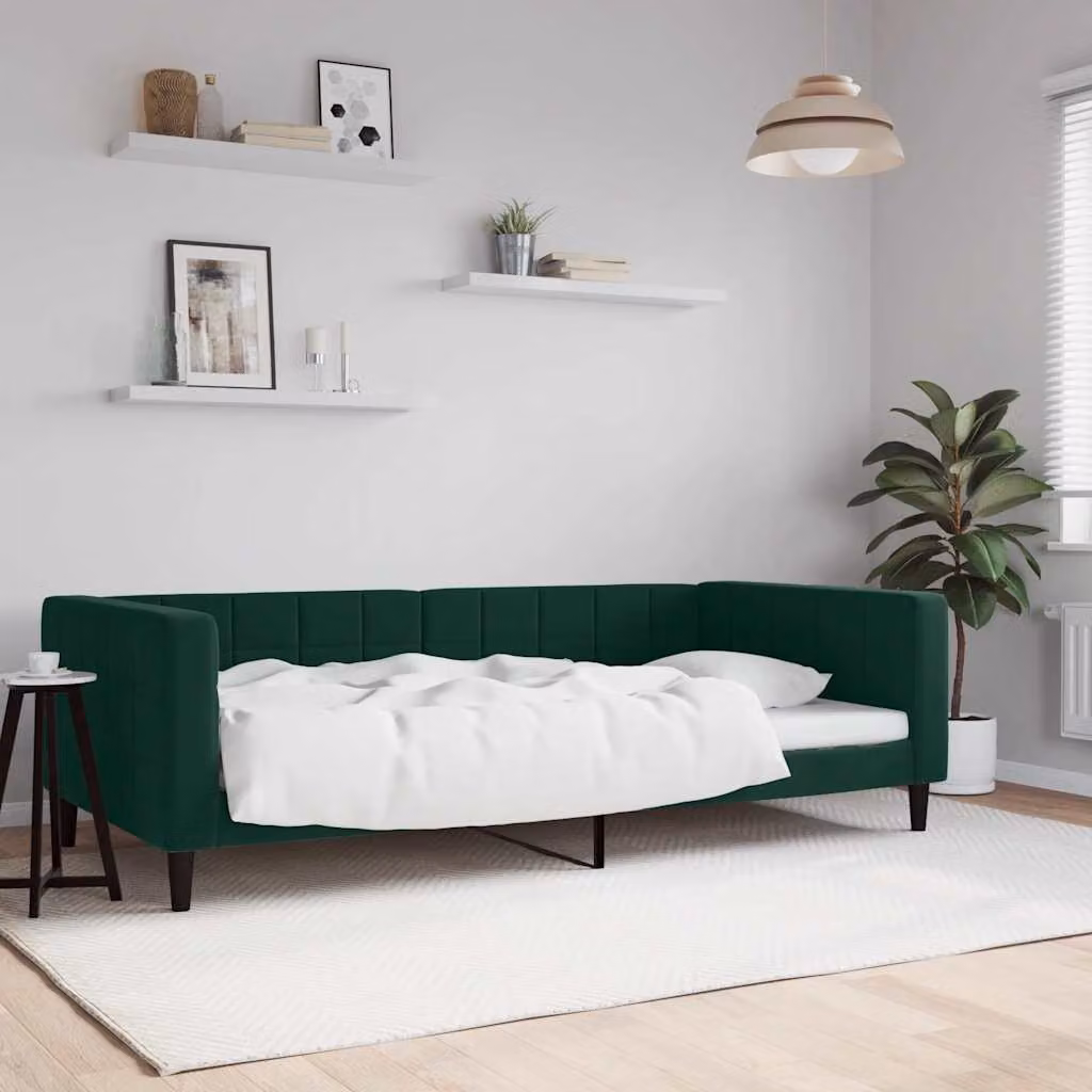Letto da giorno moderno vidaXL in velluto verde con struttura in legno e metallo L/P/H: 200 x 100 x 68 cm