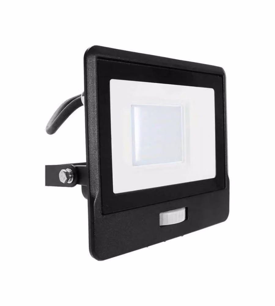 Faro LED Chip Samsung 30W con Sensore PIR Cavo 1m Colore Nero 6500K IP65