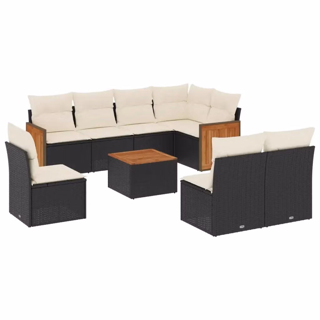 Set di divani da giardino vidaXL a forma di L in polyrattan nero con 9 pezzi e cuscini inclusi – 2