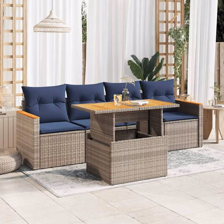 Maison Exclusive - Set Divano da Giardino 5 pz con Cuscini Grigio in Polyrattan