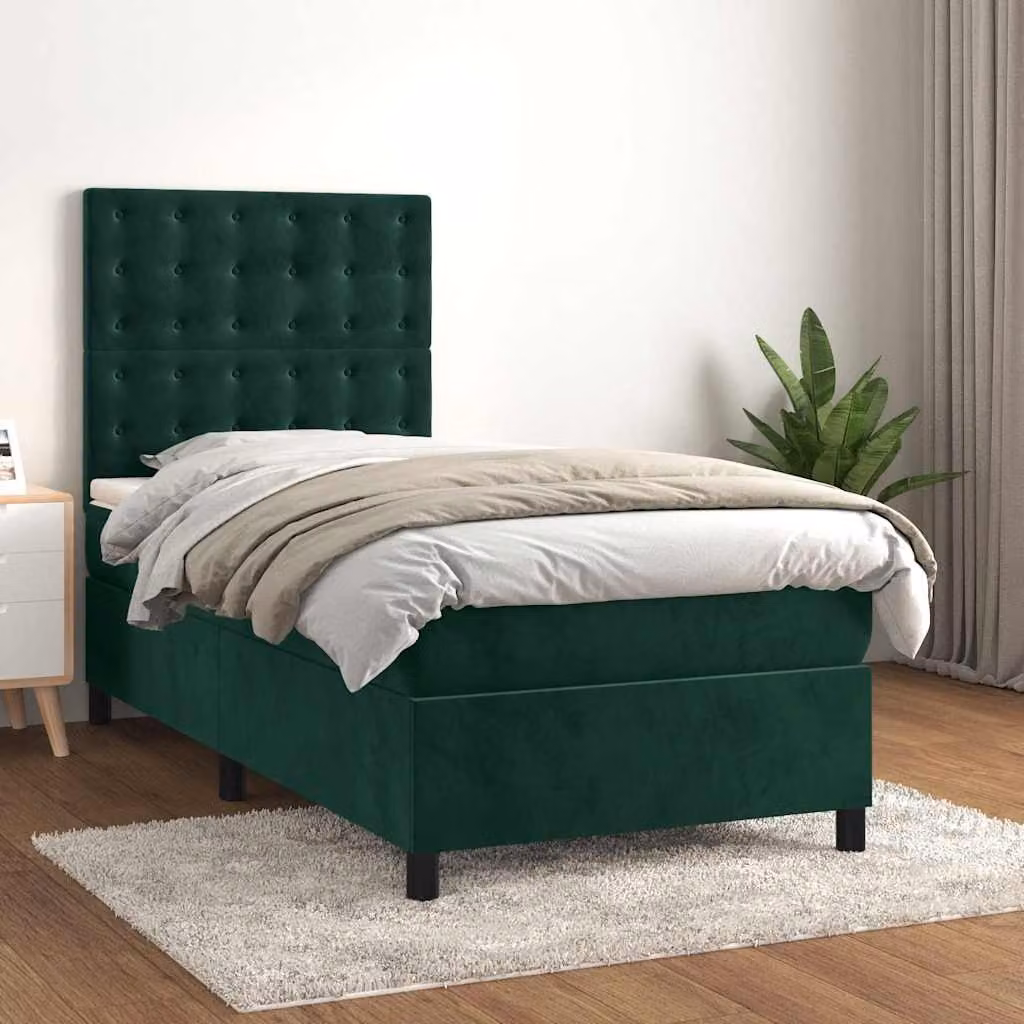 Letto Ibrido vidaXL con Giroletto a Molle e Materasso in Velluto Verde Scuro L/P/H: 203 x 100 x 128 cm