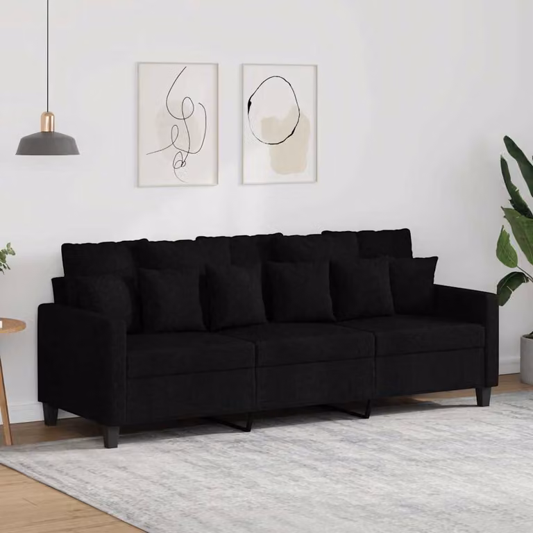 Divano a 3 posti vidaXL moderno in tessuto nero con struttura in metallo L: 198 cm, P: 80 cm, H: 77 cm