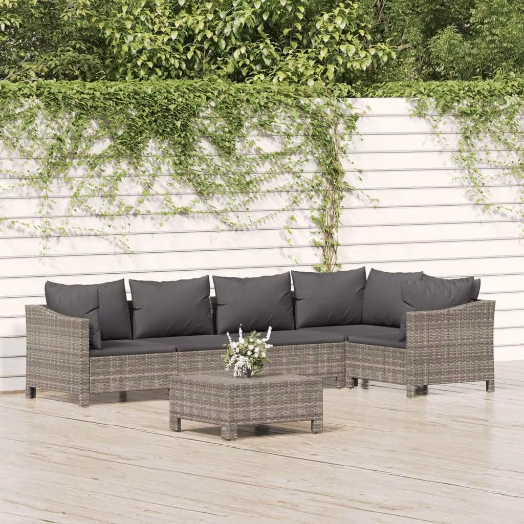 Maison Exclusive - Set Divani da Giardino 6 pz con Cuscini in Polyrattan Grigio
