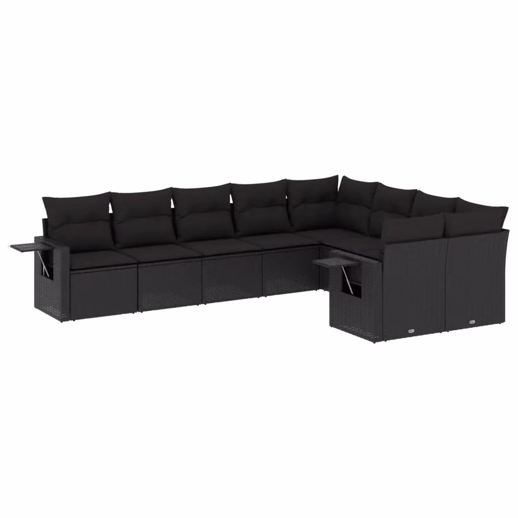 vidaXL Set Divani da Giardino a L 9 pz con Cuscini Neri in Polyrattan e Acciaio – 2