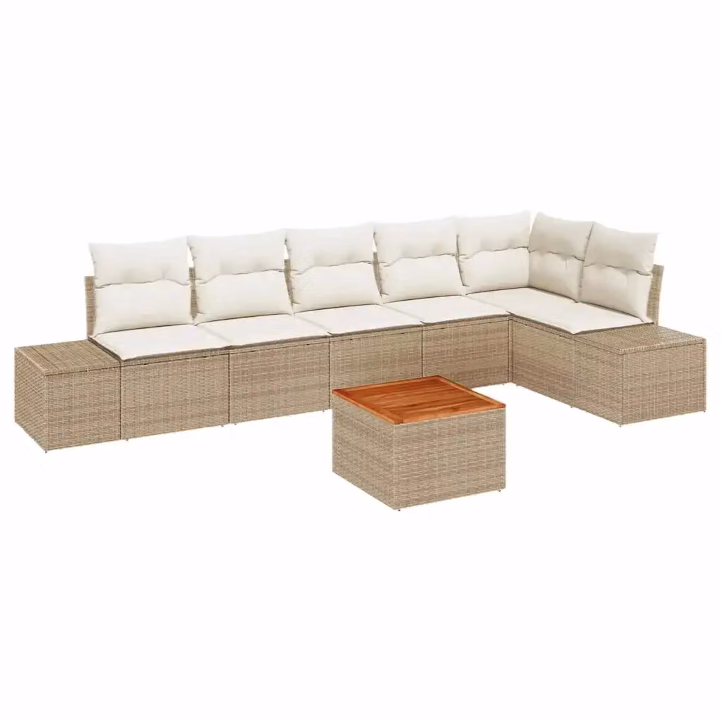 Set Divano da Giardino vidaXL 7 Pezzi in Polyrattan Beige e Bianco con Cuscini e Tavolino da Caffè – 2