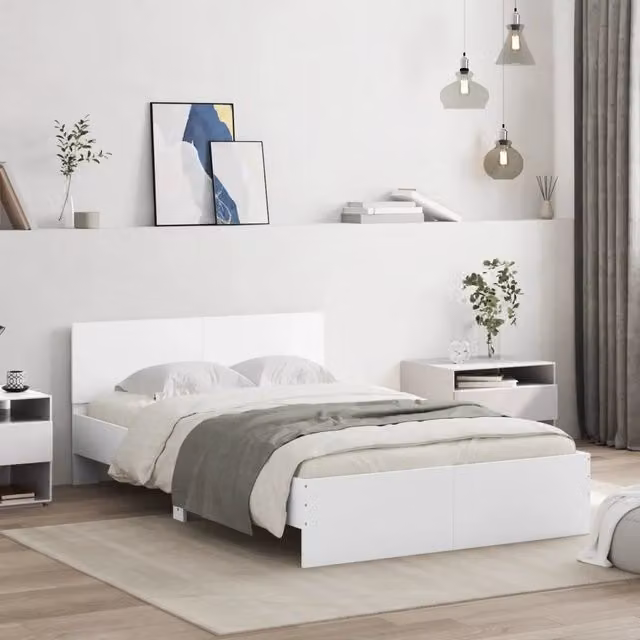 Giroletto con Testiera e LED-Struttura Letto con testiera Bianco 135x190 cm 474926