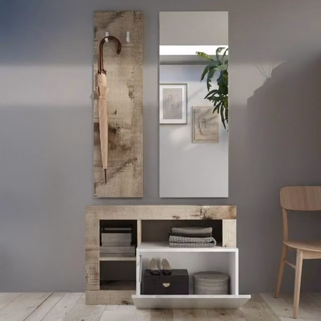Casalino, Mobile da Ingresso Specchio Incluso, 90.5x36x170h cm Marrone Lucido
