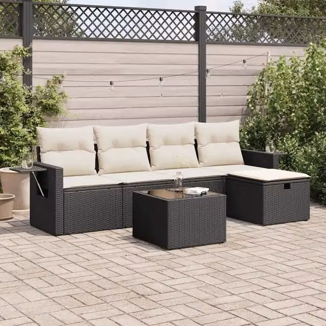 Set Divano da Giardino a L vidaXL in Polyrattan Nero con 6 Pezzi e Cuscini Imbottiti – 1