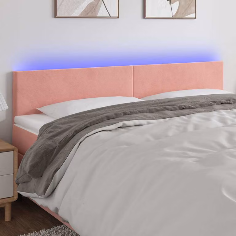 Testiera per letto vidaXL in velluto rosa con illuminazione LED e porta di ricarica USB, L: 180 cm, P: 5 cm, H: 78-88 cm
