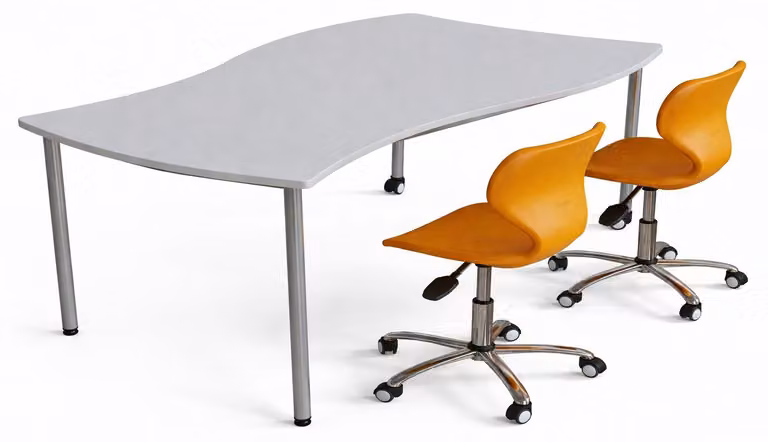 Scrivania moderna per la scuola, dotata di sedie girevoli ergonomiche dal design elegante