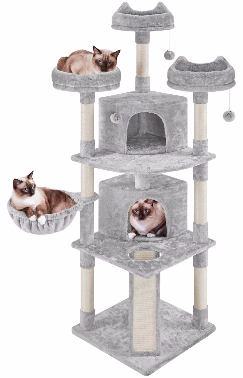 Yaheetech, albero per gatti alto 193 cm, con 7 pali per graffiare, colore grigio chiaro