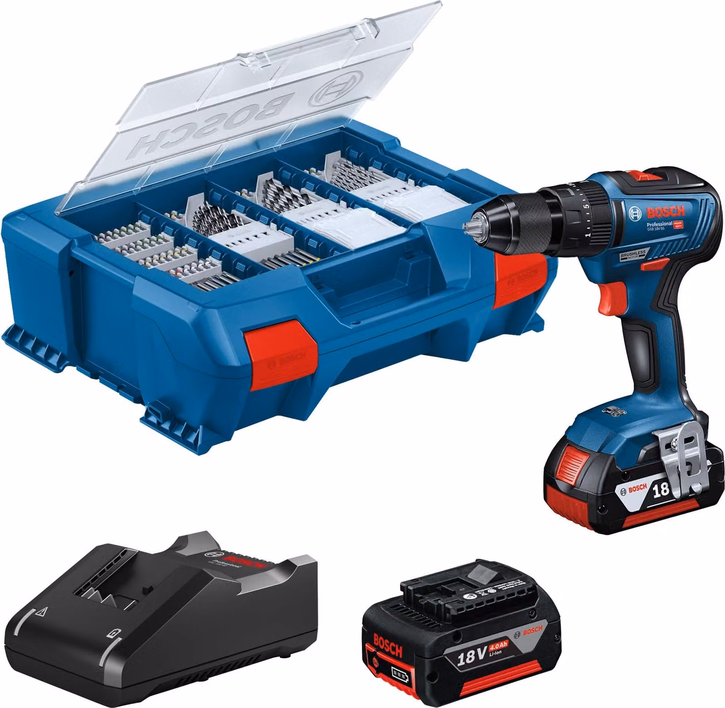 BOSCH 06019H530A BOSCH GSB 18V-55 Professional Akku-Schlagbohrschrauber-Set 18,0 V, mit 2 Akkus