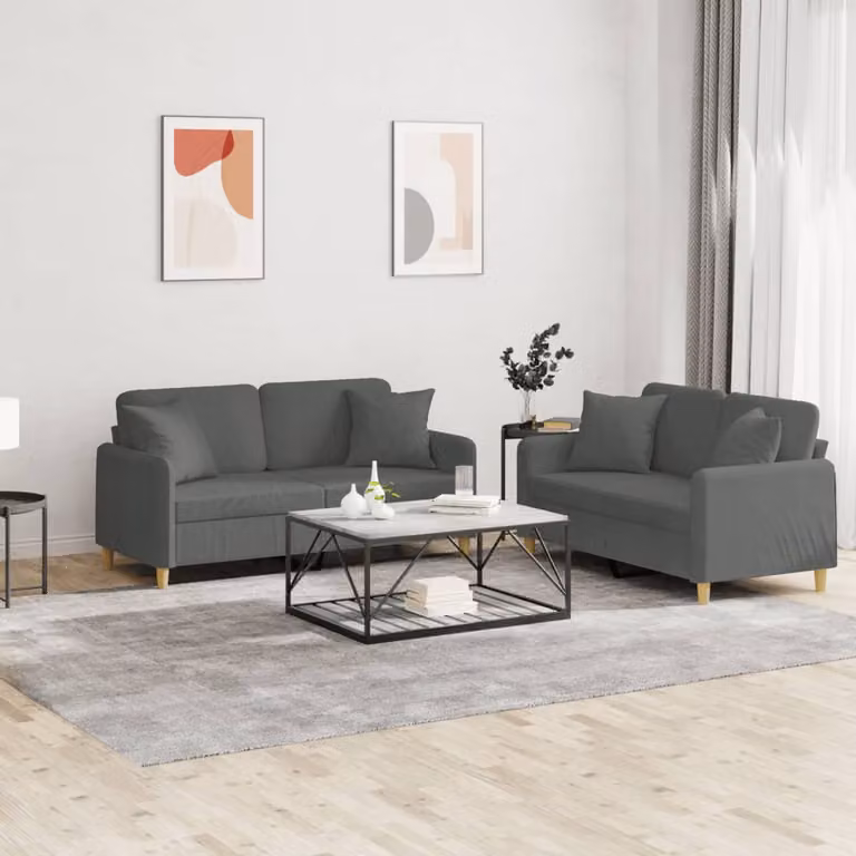 vidaXL Set di 2 Divani Moderni in Tessuto Grigio con Cuscini