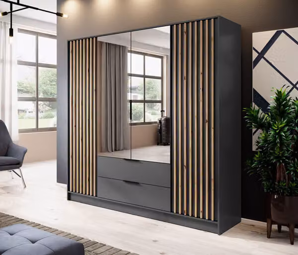 Armadio "Nelly" ad ante battenti grafite rovere Artisan larghezza 206cm