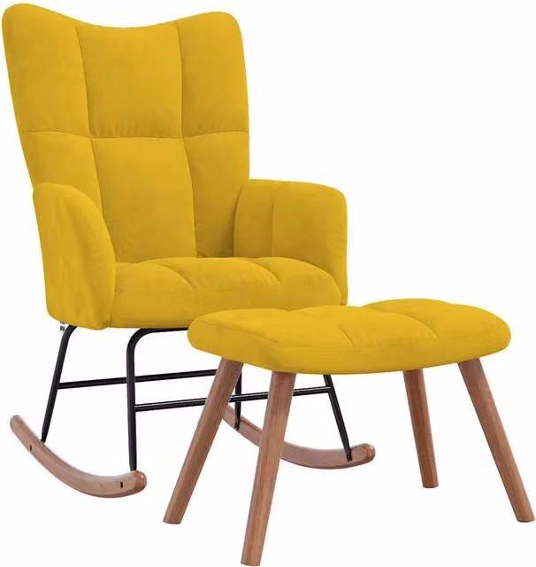 Poltrona Relax a Dondolo con Poggiapiedi in Velluto Giallo Design Moderno