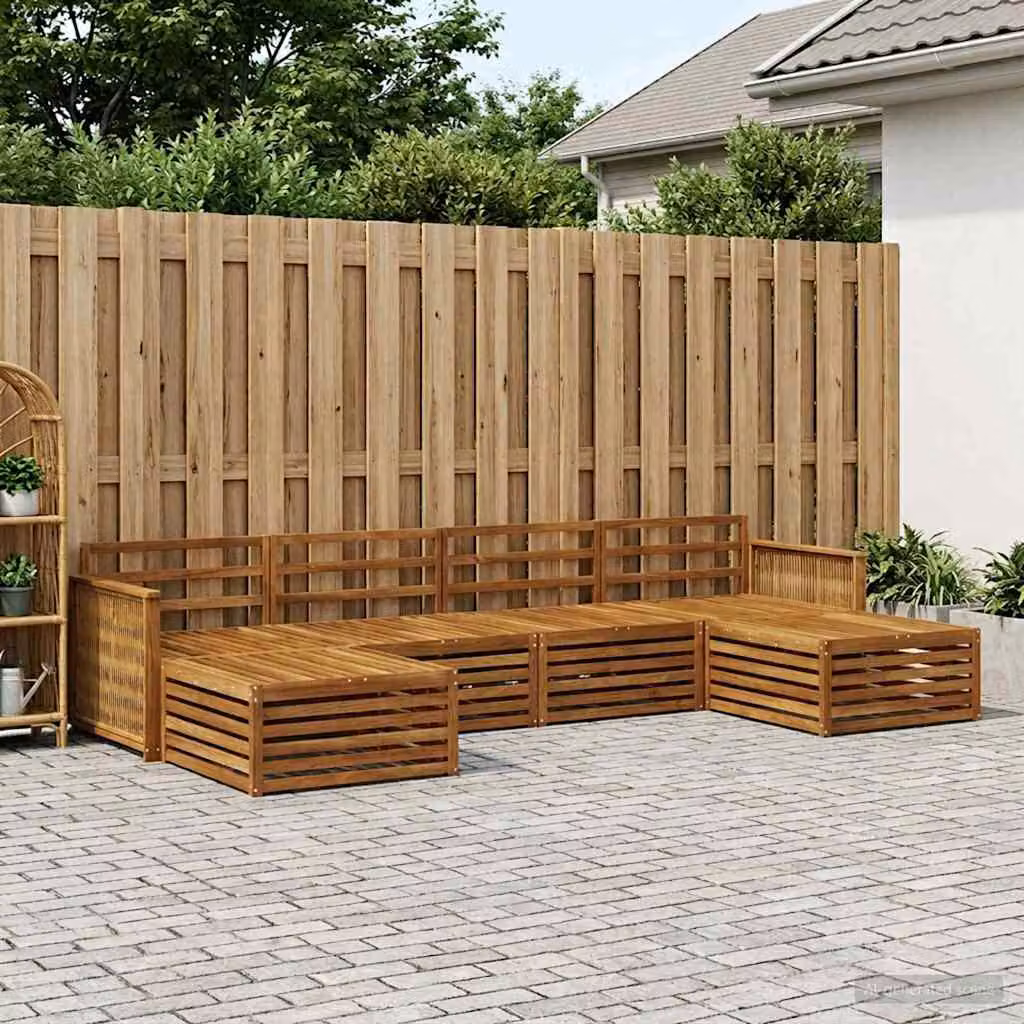 Set di divani da esterno vidaXL a forma di L in legno di acacia massello marrone con 6 pezzi e cuscini inclusi