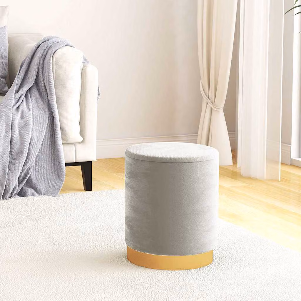 Sgabello rotondo con contenitore vidaXL in velluto grigio con struttura in metallo Diametro: 37 cm, Altezza: 31 cm