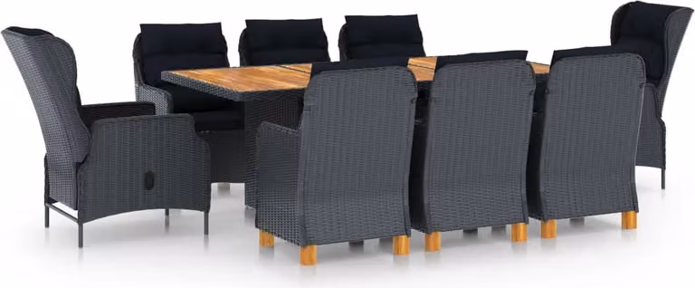 set da pranzo da giardino 9 pezzi con cuscini in poly rattan grigio scuro