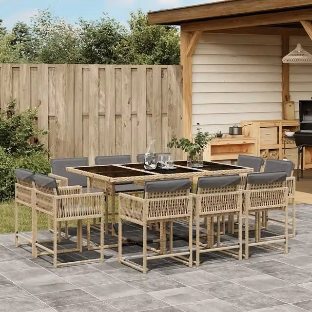 Set Pranzo da Giardino 11 pz con Cuscini Beige Misto Polyrattan 3211572