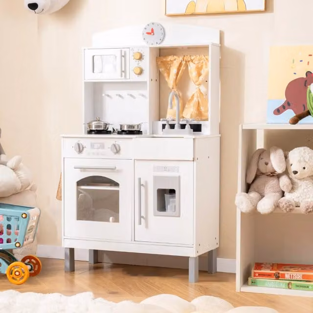 Set cucina giocattolo in legno DESIGN IN everyday con tende, regolabile in altezza, colore bianco
