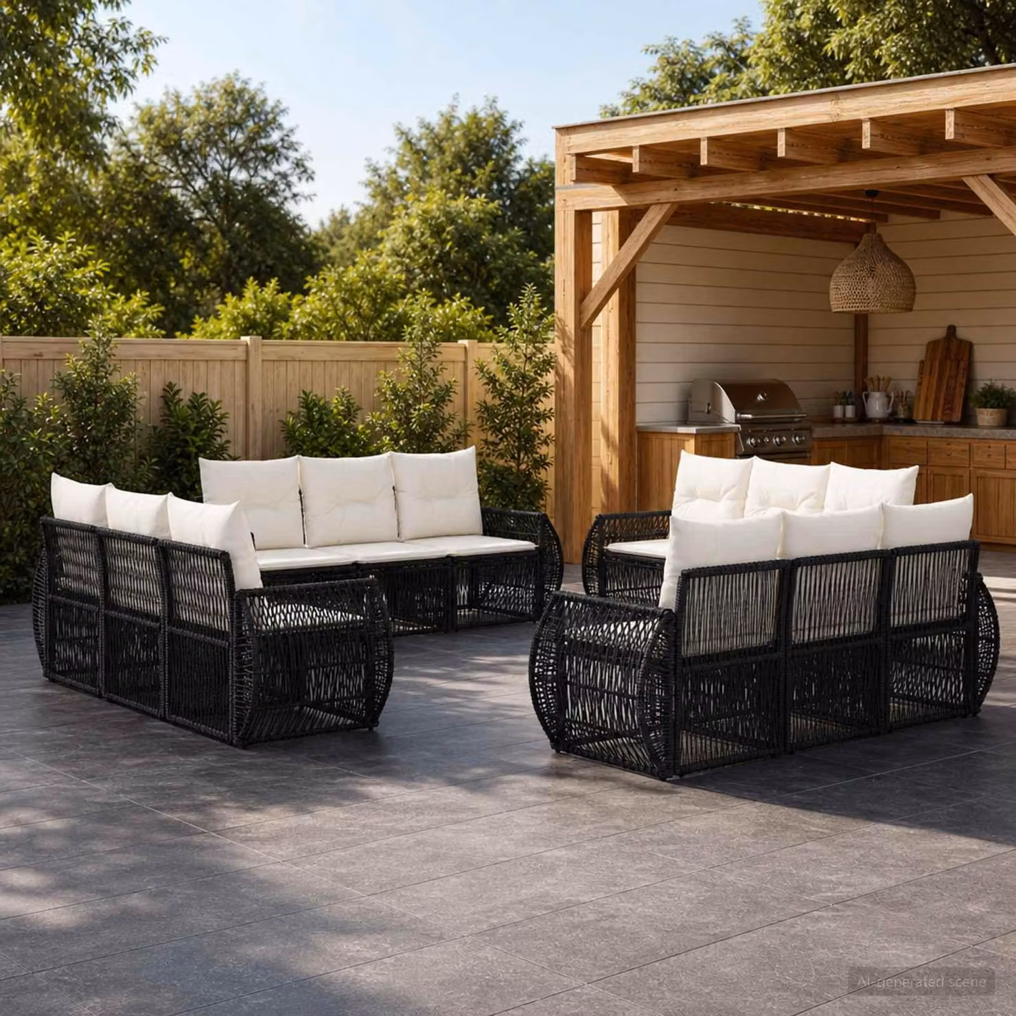 Maison Exclusive - Set di divani da giardino, 12 pezzi. Poly-rattan nero e crema
