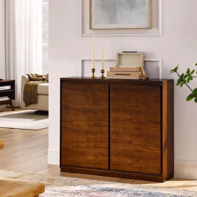 Sideboard 99x23.5x82.3 cm con 2 aperture per prese in MDF noce