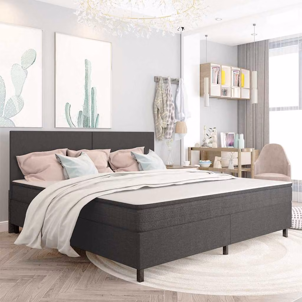 vidaXL Letto a Molle Moderno in Tessuto Grigio L/P/H: 200 x 200 x 35,5 cm – 1